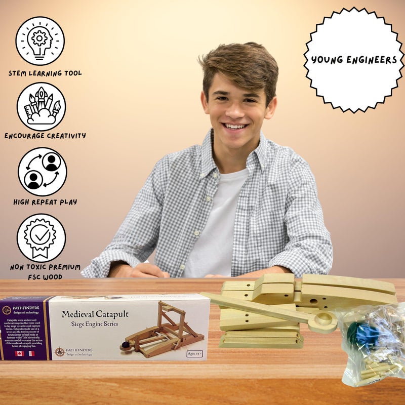 PATHFINDERS STEM kit Catapult kit for Kids Wooden Building kit Trebuchet Engineering kit Educational Toys for Kids Science kit for Kids Ages 12-14 stem Projects Physics Toys Medieval Weapons - Image 4